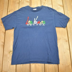 Vintage 1990s Las Vegas Nevada Embroidered Souvenir T-Shirt / Vacation & Tourism / 90s / Streetwear / Neon Retro Style / Gambling