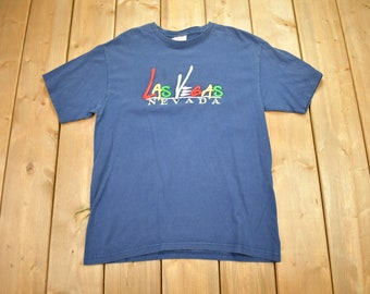 Vintage 1990s Las Vegas Nevada Embroidered Souvenir T-Shirt / Vacation & Tourism / 90s / Streetwear / Neon Retro Style / Gambling