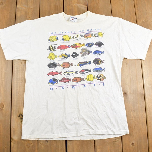 Vintage 1990s Hawaii Fish Graphic T Shirt / The Fishes of Kauai / Vintage T Shirt / Streetwear / I Think Fish Is Already Plural Though