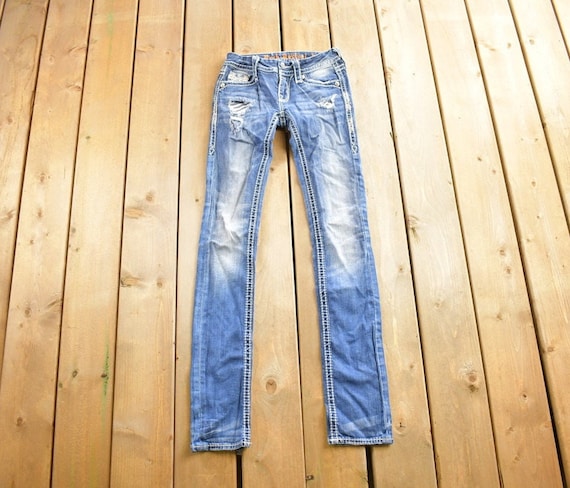 Vintage 2000s Rock Revival Skinny Jeans Size 24x32 / Y2k Jeans / American Vintage / Emo / Streetwear / Vintage Pants / Embroidered