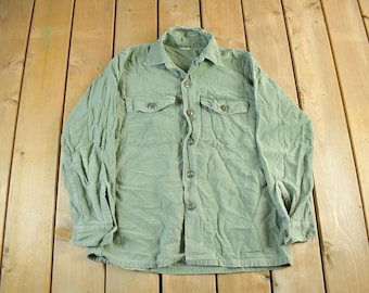 Vintage 1960s OG-107 Military Sateen Shirt Men's M-L / Marine Corps / Vietnam Era / Combat Shirt / 60s Militaria