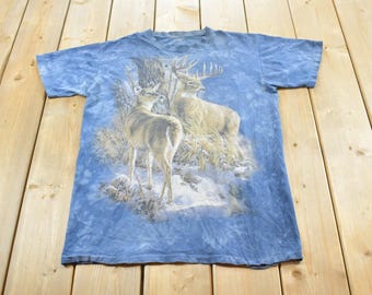 Vintage 1990s The Mountain Deer Graphic Tie Dye T-Shirt Mens M / Streetwear / Hunting  / Animal Nature / Outdoors / 90s Graphic Tee