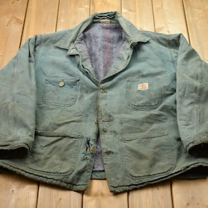 Vintage 1990s Carhartt Chore Jacket / Workwear / Streetwear / Made In USA / 90s / Blanket Lined Jacket / Distressed Carhartt / Union Made