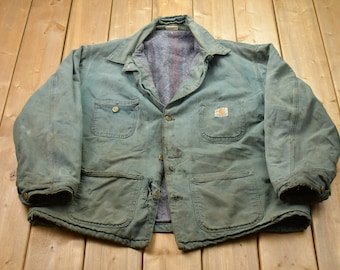 Vintage 1990s Carhartt Chore Jacket / Workwear / Streetwear / Made In USA / 90s / Blanket Lined Jacket / Distressed Carhartt / Union Made