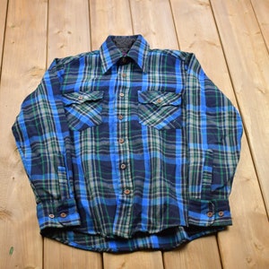 Camisa abotonada de franela a cuadros azul y verde vintage de los años 90 / Camisa abotonada de los años 90 / Camisa vintage de franela a cuadros / Camisa abotonada