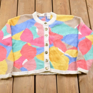 Vintage 1990s Clifford & Wills All Over Print Cardigan Sweater / Vintage Cardigan / Button Up / Patchwork / Embroidered / Made In USA