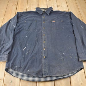 Vintage Y2K Plaid Lined Thrashed Carhartt Button Up Shirt / Button Up / Vintage Flannel / Plaid Flannel / Work Shirt /