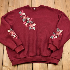 Vintage 1990s Bon Worth Floral Embroidered Double Crewneck Sweatshirt / Flowers / Vintage Pullover / American Streetwear / Granny Sweater