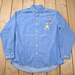 Vintage M&m's Denim Shirt Size XL Blue Long Sleeve Button Up