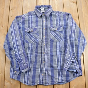 Vintage 1990s Carhartt Plaid Flannel Button Up Shirt / 1990s Button Up / Vintage Workwear / Blue Flannel / 90s Workwear