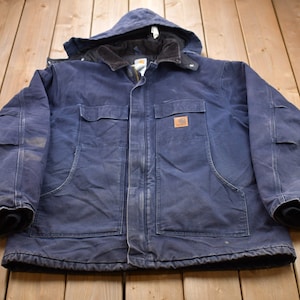 Vintage 1990s Carhartt Hoodee Jacket / Workwear / Streetwear /  / 90s / Quilt Lined Jacket / Distressed Carhartt / Union Made