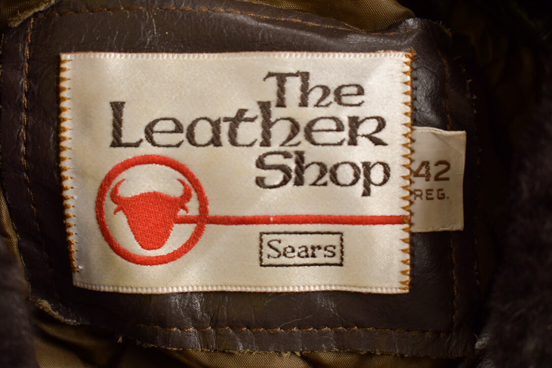 Vintage 1980s Sears the Leather Shop Leather Fur Shearling Collar
