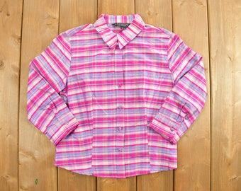 Vintage 1990s Womens Pink Plaid Button Up Shirt / 1990s Button Up / Vintage Button Up / Women's Button Up Shirt