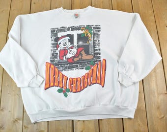 Vintage 1990s Micky Maus Disney Weihnachten Rundhalsausschnitt / Vintage Sweatshirt / Vintage Disney / Mickey / Bestickt / Made In USA