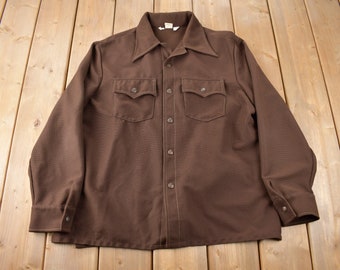 Vintage 1970s Levi's Western Style Brown Button Up Shirt Made in USA Size XL