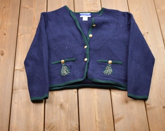 Kardigan Pendleton w stylu vintage z lat 90. / Kardigan z lat 90. / Sweter kardigan zapinany na guziki / Wzór splotu kablowego / Styl outdoorowy i dziki