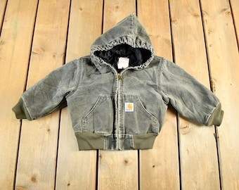 Toddler Kids Vintage 90's Carhartt Dark Green Quilted Hooded