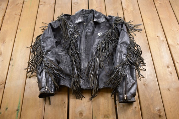 Vintage 1990s Unik Fringe Leather Jacket / Fall Outerwear