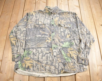 Vintage 1990s Tree Bark Camouflage Button Up Shirt / Made In USA / Outdoorsman / Hunting Shirt / Heavyweight