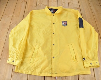 Vintage 1990s Tommy Jeans Yellow Snap Button Windbreaker Jacket / Streetwear / Light Jacket / Vintage Tommy Hilfiger