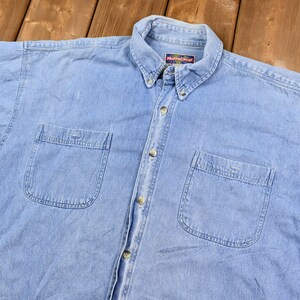 Vintage 1990s North Crest Light Blue Denim Button Up Shirt / Outdoors & Wilderness / Fall Winter / Casual Wear / Workwear