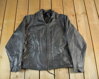 Vintage 1990s Genuine Leather Biker Jacket Adult Large / Moto Motorcycle / Heavyweight Coat / 90s Leather Jacket