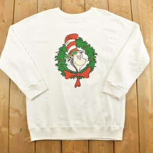 Vintage 1994 Dr. Seuss' Katze im Hut Weihnachts-Pullover / 90er Jahre Cartoon Rundhalsausschnitt / Streetwear / Pullover Sweatshirt / Weihnachtsthema / Lässig