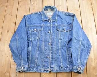 Vintage 1990s AKA Bay Denim Jean Jacket / Vintage Denim / Streetwear / Vintage Fall Outerwear / Fall Jacket / AKA Bay Denim / Medium Wash