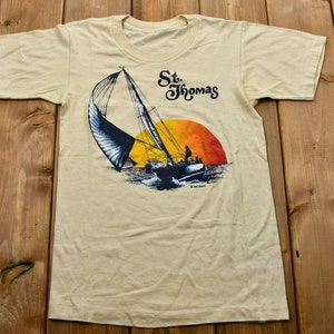 Vintage 1980s St. Thomas Sail Boat Graphic T-Shirt / U.S. Virgin Islands / Single Stitch / Souvenir / Vacation Tee / Travel & Tourism