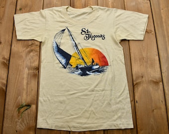 Vintage 1980s St. Thomas Sail Boat Graphic T-Shirt / U.S. Virgin Islands / Single Stitch / Souvenir / Vacation Tee / Travel & Tourism