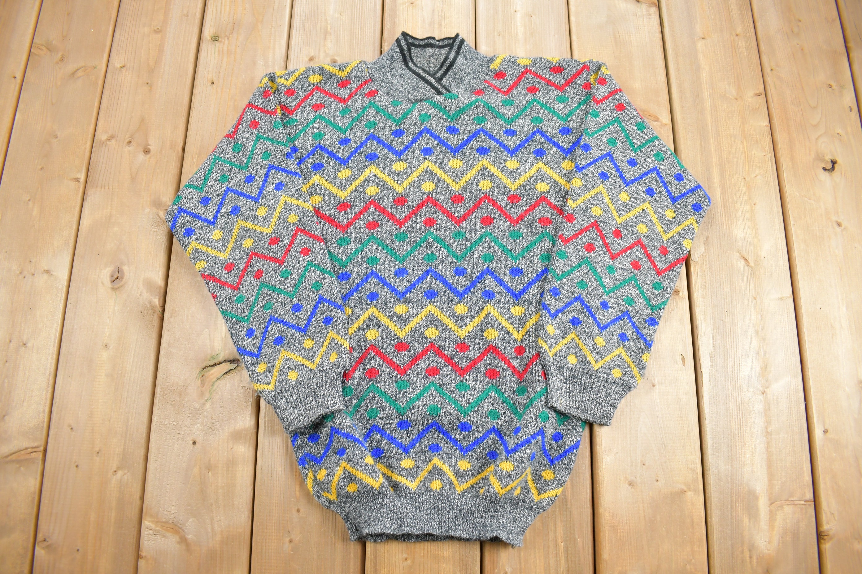 Vintage 1980s Hi Octane Knit Crewneck Sweater / Chunky Knit