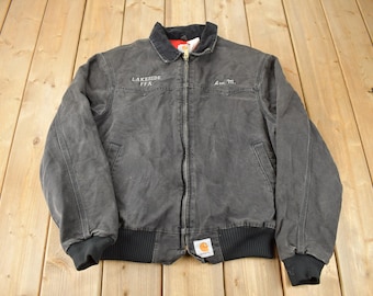 Vintage 1980s Carhartt Sun Faded Santa Fe Work Jacket / Workwear / Quilt Lined / Western Style / Lakeside FFA