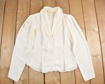 Camisa vintage de los años 70 color canela con cuello de volantes y botones / Camisa de bucanero de los 70 / Camisa de vestir / Camisa básica con botones / Camisa pirata / Perlas
