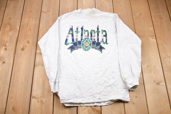 Vintage 1990s Atlanta Georgia Embroidered Plaid Crewneck 