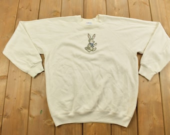 Vintage 1980-tals kanin-tröja med rund hals / 80-tals rund hals / mormorströja / streetwear / tillverkad i USA / djurtema