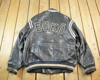 Vintage 1990s Ecko Unlimited Leather Varsity Jacket / Letterman