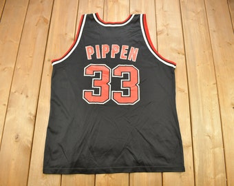 Champion NBA Jersey Chicago Bulls #33 Scottie Pippen sz 44 Black Red jordan  LE