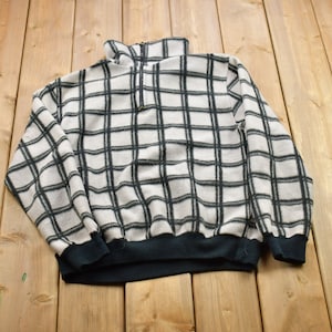 Checkered Fleece Vintage Half Zip Fleece Blue Check Fleece
