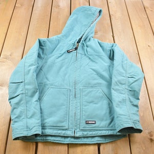 Vintage 2000er Jahre Berne Sherpa gefütterte babyblaue Denim-Zip-Jacke / Herbst-Winter-Oberbekleidung / Streetwear-Mode / Winter-Arbeitskleidung