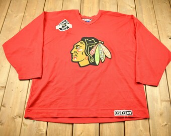 Vintage 1990s Chicago Black Hawks NHL Hockey Jersey / Center Ice / Sportswear / Embroidered / Athleisure / Made In Canada / Authentic Jersey