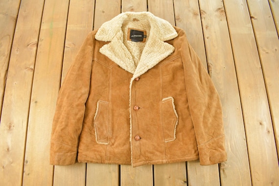 Vintage 1970s JC Penney Shearling Leather Coat Men's Small