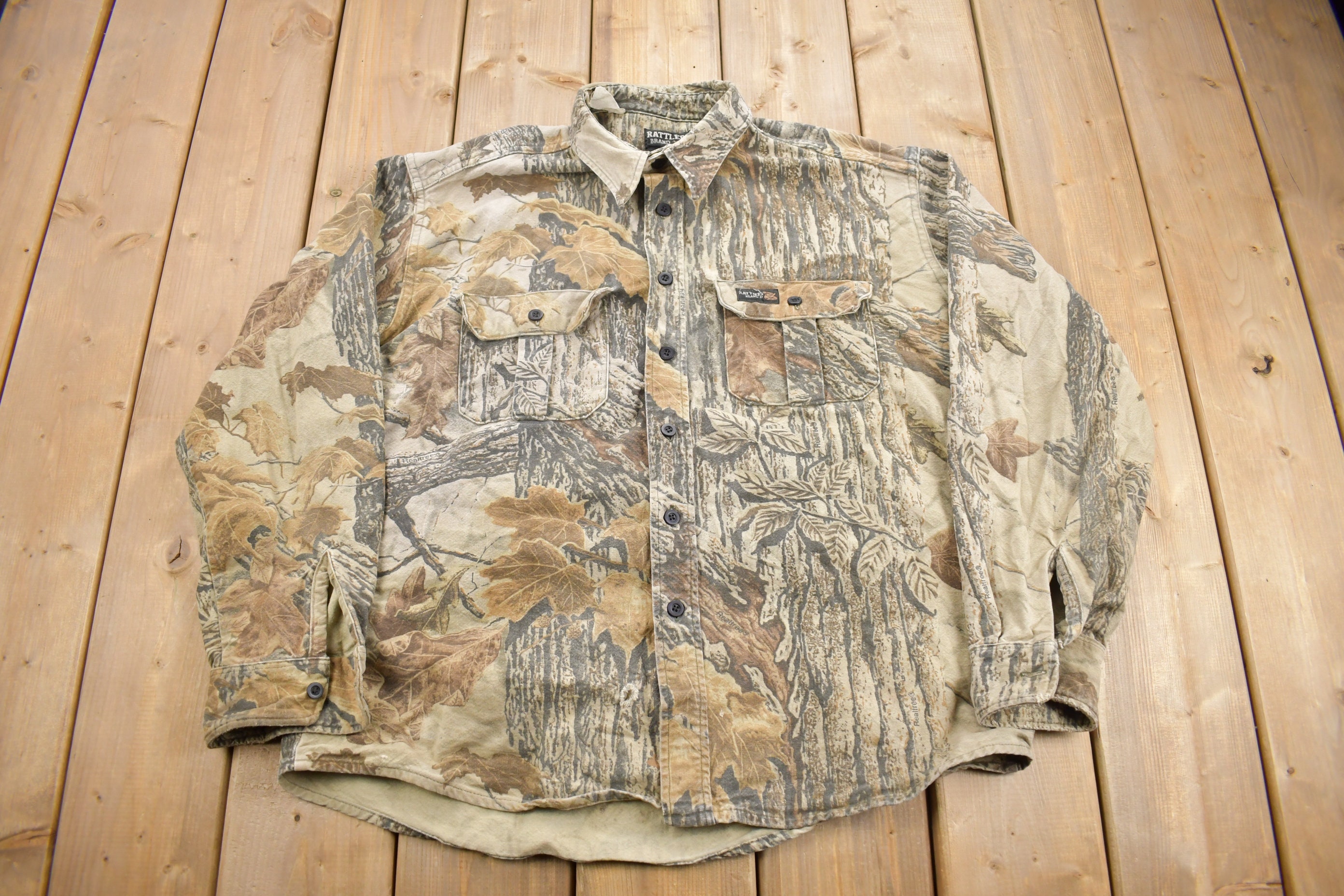 Vintage 1990s Rattlers Brand Real Tree Camouflage Button up Shirt / Made in  USA / 90s Button up / Outdoorsman / Hunting Shirt / Heavyweight 