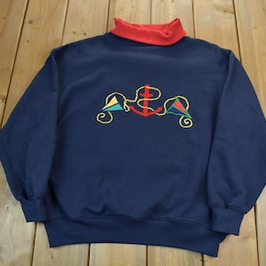 Vintage 1990s Sport Accent Fleece Sweater / Vintage Fleece / boating Sweater /  Sports Sweater / Outerwear
