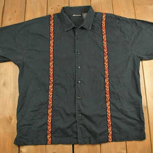 Vintage Y2K No Boundaries Flames Button Up Shirt / Abstract Pattern / Casual Shirt / Formal Shirt / Black Shirt