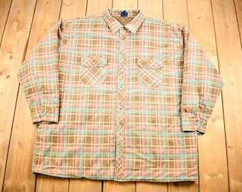 Vintage 1990s Boulevard For Tall Man Lined Button Up Shirt / Plaid / Outdoors & Wilderness / Fall Winter / Casual Wear / Workwear