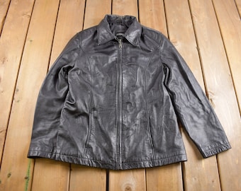 Vintage Outbrook Leather Jacket M 90s Black Womens - Etsy