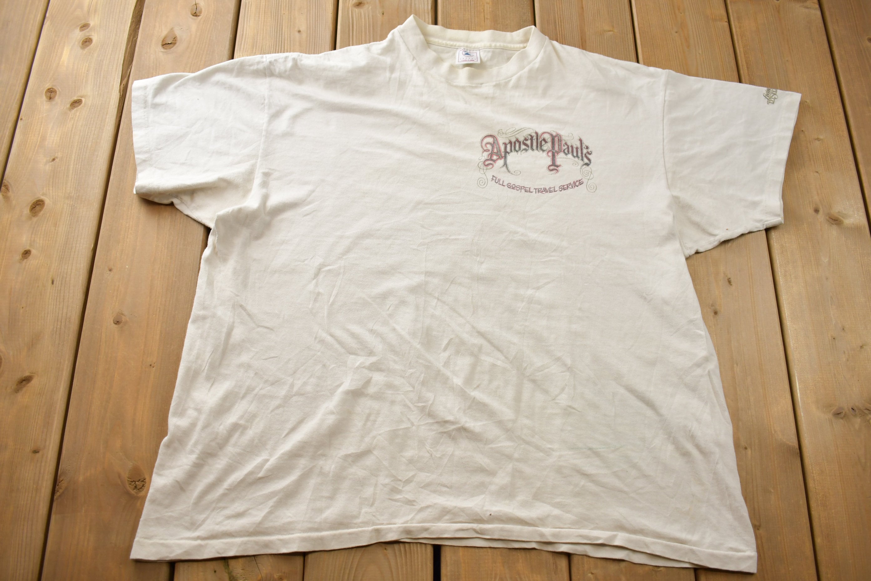 Vintage 1990s Apostile Paul Full Gospel Travel Service Graphic T