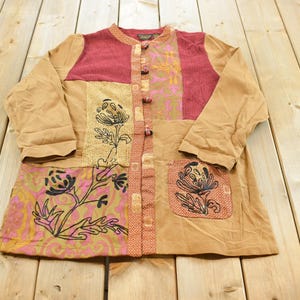 Vintage 1990er Jahre Allure Leichte Jacke mit abstraktem Patchwork-Muster und Knöpfen, Damengröße L / Durchgehendes Muster / Bunt / Abstraktes Muster