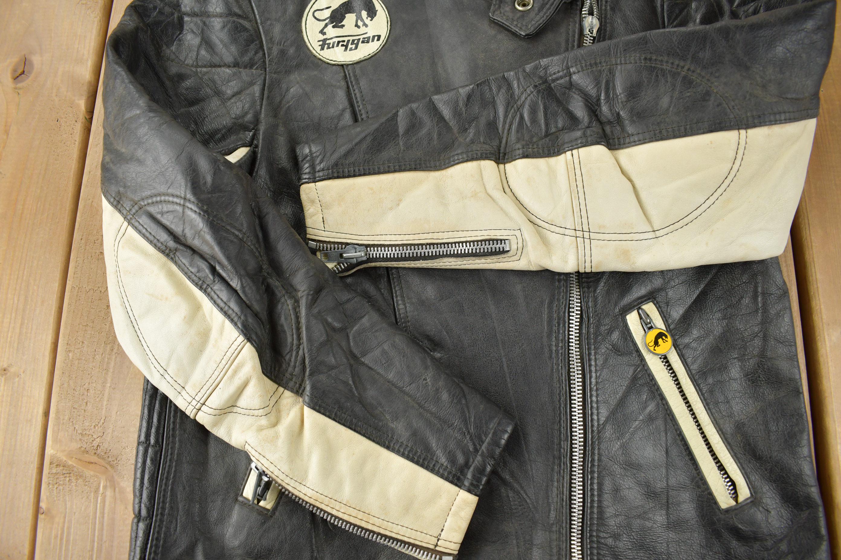 Vintage 1980s Furygan Leather Motorcycle Jacket Made in France