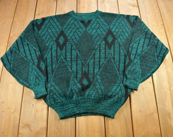 Vintage 1980s Sasson Diamond Pattern Knitted Crewneck Sweater / Vintage Crewneck / All Over Pattern / Colorful Sweatshirt / Abstract Pattern